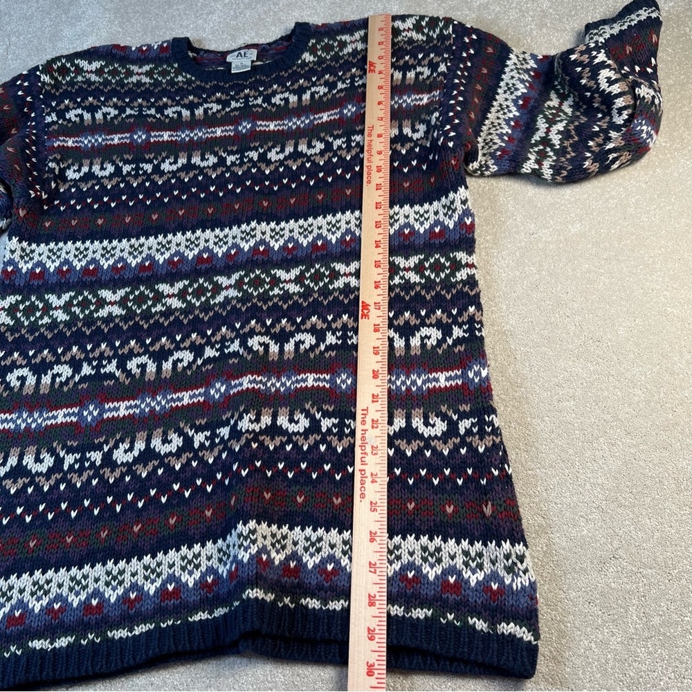 American Eagle Pullover Sweater Knit Patterned Blue Crew Neck women's medium - Picture 4 of 9
